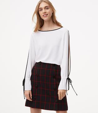 Loft Tipped Split Sleeve Mixed Media Top