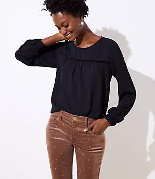 Loft Mixed Media Shirred Yoke Top