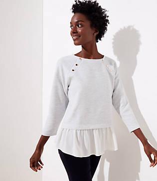 Loft Mixed Media Shoulder Button Sweatshirt