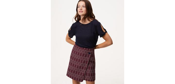 Loft Diamond Button Wrap Skirt