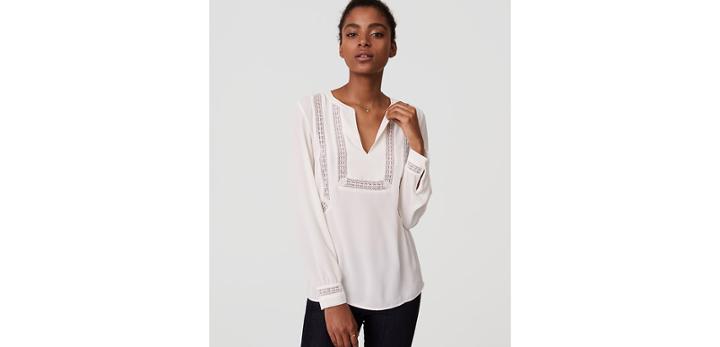 Loft Lacy Split Neck Blouse