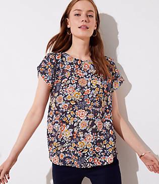 Loft Floral Button Back Top