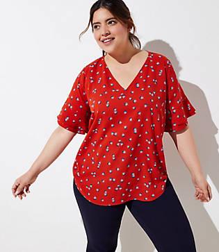Loft Plus Floral Tiered Bell Cuff Top
