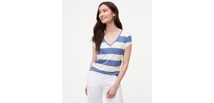 Loft Striped V-neck Tee