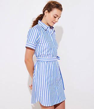 Loft Striped Tie Waist Shirtdress