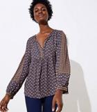 Loft Mixed Bloom Pleated Tie Neck Blouse