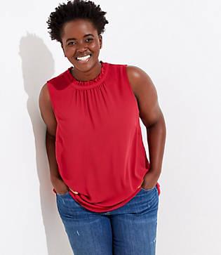 Loft Plus Mixed Media Ruffle Neck Shell