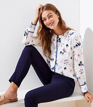 Loft Butterfly Collarless Utility Blouse