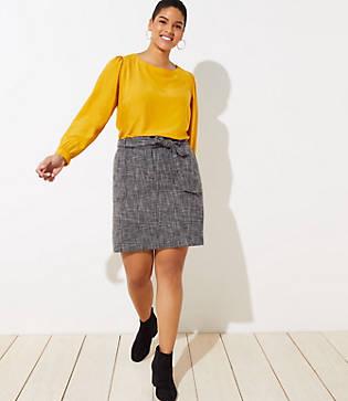 Loft Plus Crosshatch Tie Waist Pocket Skirt