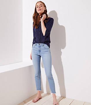 Loft Modern Skinny Chewed Hem Jeans In Vivid Light Indigo Wash