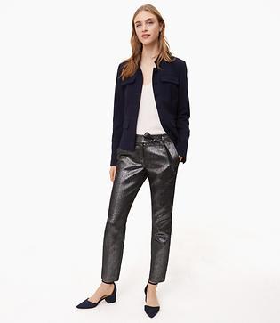 Loft Slim Shimmer Tie Waist Pants In Marisa Fit
