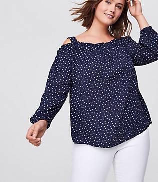Loft Plus Dotted Mixed Media Off The Shoulder Top