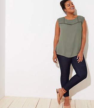 Loft Plus Lacy Pintucked Mixed Media Shell