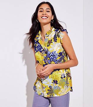 Loft Tropicalia Ruffle Henley Shell