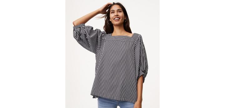 Loft Striped Square Neck Blouse