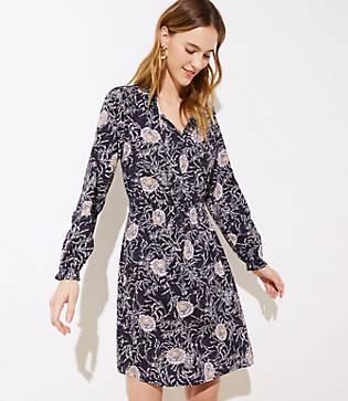 Loft Vine Smocked Trim Dress