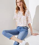 Loft Floral Perforated Lacy Mixed Media Top