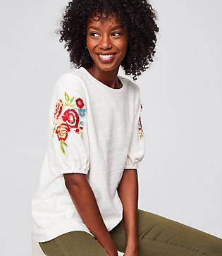 Loft Floral Embroidered Blouson Top