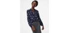 Loft Floral Vine Ruffle Tie Mixed Media Blouse