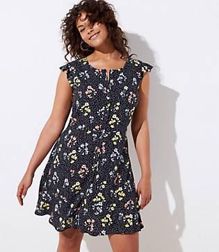 Loft Plus Floral Dot Button Down Flutter Dress