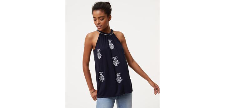 Loft Embroidered Floral Halter Top