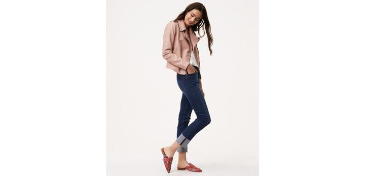 Loft Modern Frayed Cuff Straight Leg Jeans In Pure Dark Indigo Wash