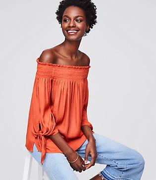Loft Tie Cuff Off The Shoulder Top