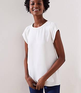 Loft Perforated Lacy Mixed Media Top