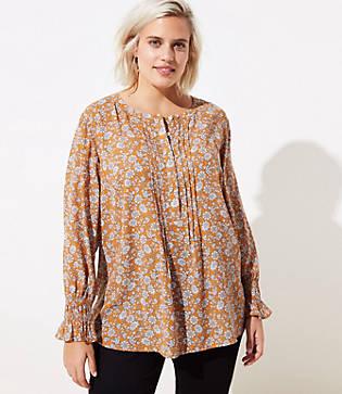 Loft Plus Floral Pintucked Henley Blouse