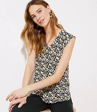 Loft Floral V Neck Flutter Shell