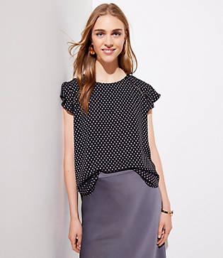 Loft Dotted Tie Back Flutter Top