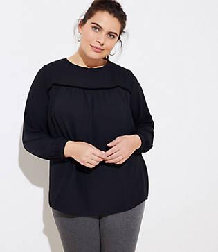 Loft Plus Mixed Media Shirred Yoke Top