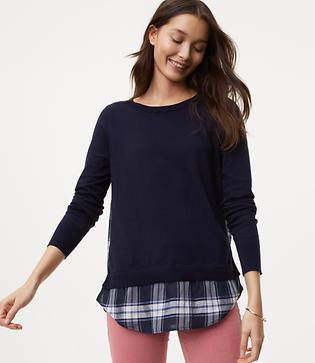 Loft Plaid Mixed Media Sweater