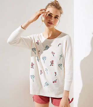 Loft Embroidered Bouquet Sweater