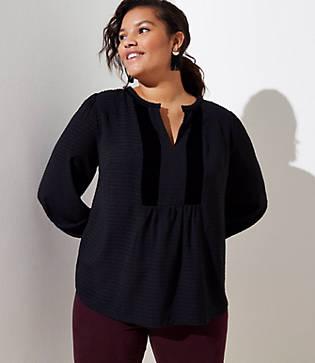 Loft Plus Velvet Dot Split Neck Blouse