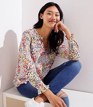 Loft Garden Split Neck Ruffle Blouse