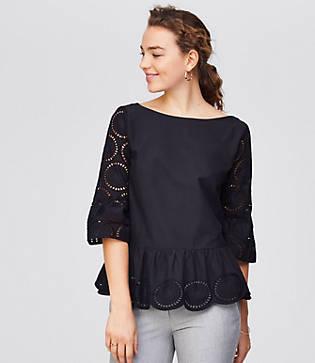 Loft Circle Eyelet Flounce Top