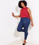 Loft Plus Button Cuff Skinny Jeans In Rich Mid Indigo Wash