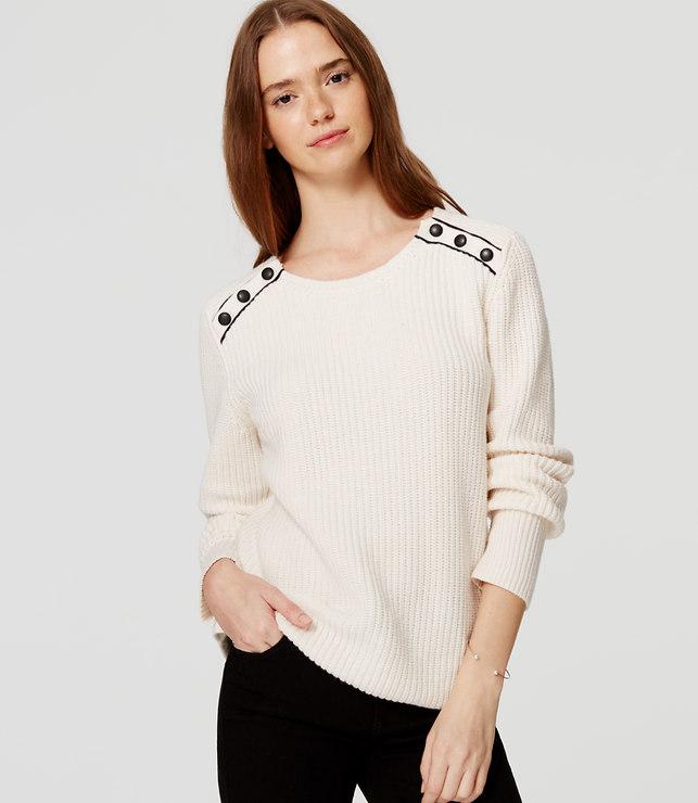 Loft Ribbed Shoulder Button Sweater