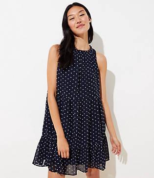 Loft Dotted Tiered Swing Dress