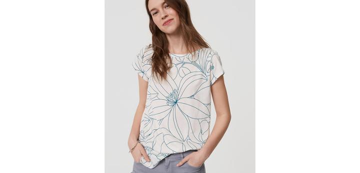 Loft Sketched Floral Boatneck Tee