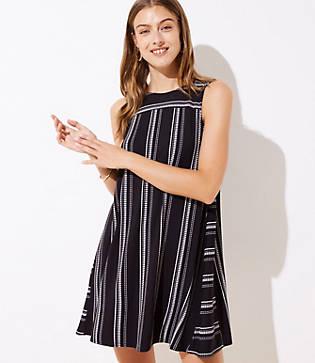 Loft Dot Stripe Sleeveless Swing Dress