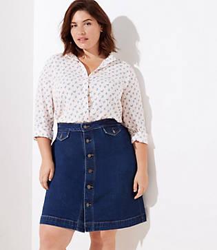 Loft Plus Button Denim Skirt