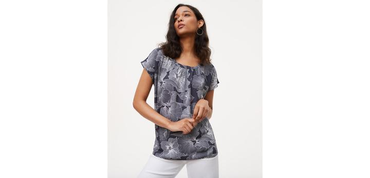 Loft Hibiscus Bar Back Mixed Media Top