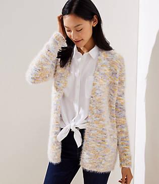 Loft Marled Fuzzy Open Cardigan