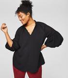 Loft Plus Pleated Collar Henley Blouse