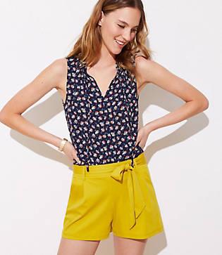 Loft Daisy Mixed Media Tie Neck Shell