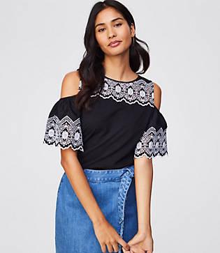 Loft Eyelet Cold Shoulder Top
