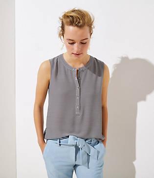 Loft Striped Mixed Media Henley Shell