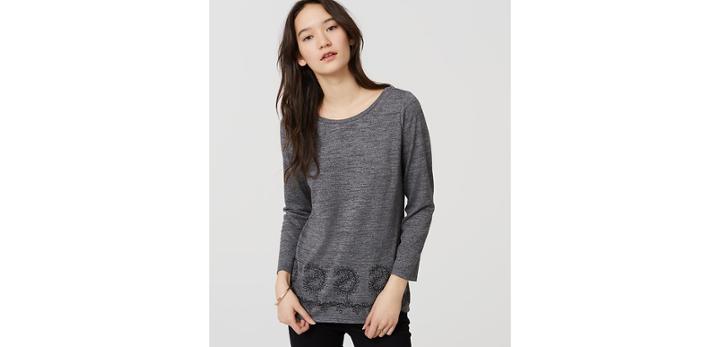 Loft Paisley Embroidered Knit Top